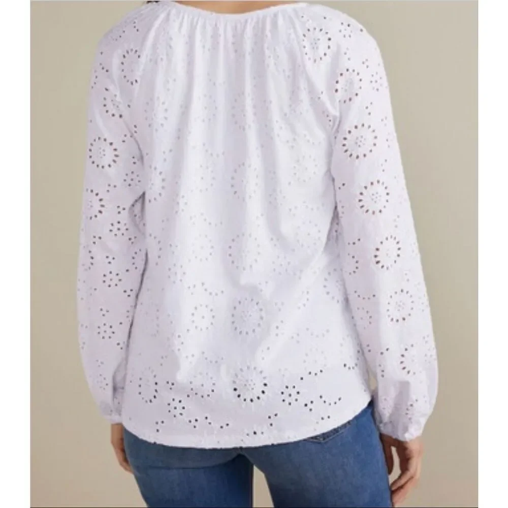 Soft Surroundings $89 Rhiannon Eyelet Peasant Top White PXL NWOT - Picture 7 of 8